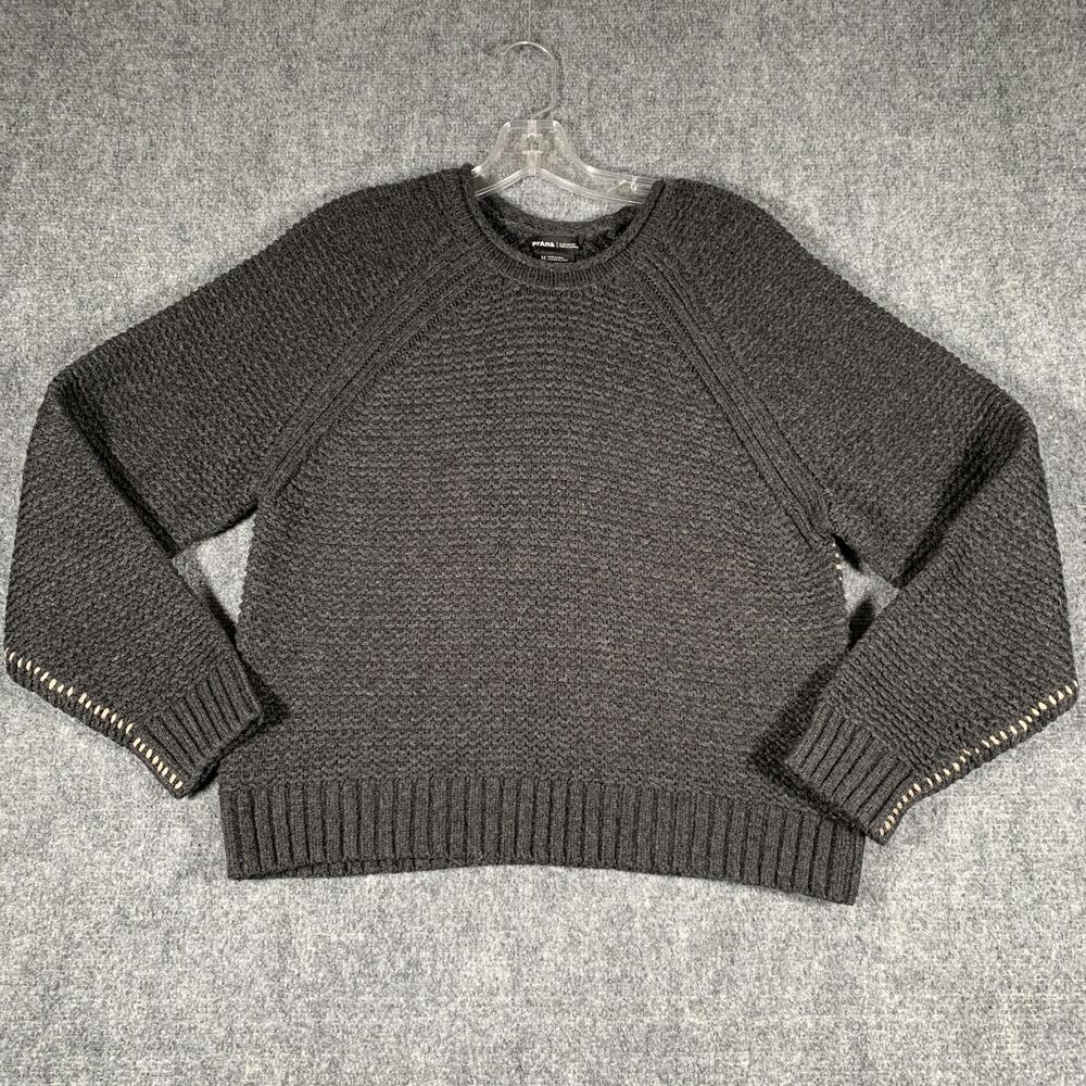 PrAna Sweater Womens Medium Gray Wool Raglan Crewneck Chunky Knit Pullover